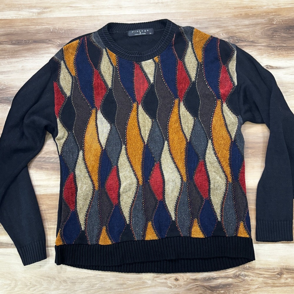 Protege Collection Sweater Large Vintage 3D Knit Acrylic Crewneck Multi 90s USA